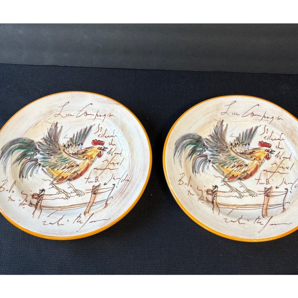 Artimino Italian Rooster Hand Painted Plates Set of 2 | Made in Italy